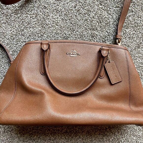 COACH MARGOT CARRYALL CROSSGRAIN LEATHER F57527 SATCHEL CROSSBODY BAG BROWN - Picture 2 of 12